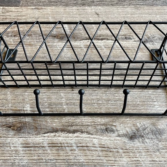 Black Metal Wall Shelf with Hooks - Picture 3 of 5